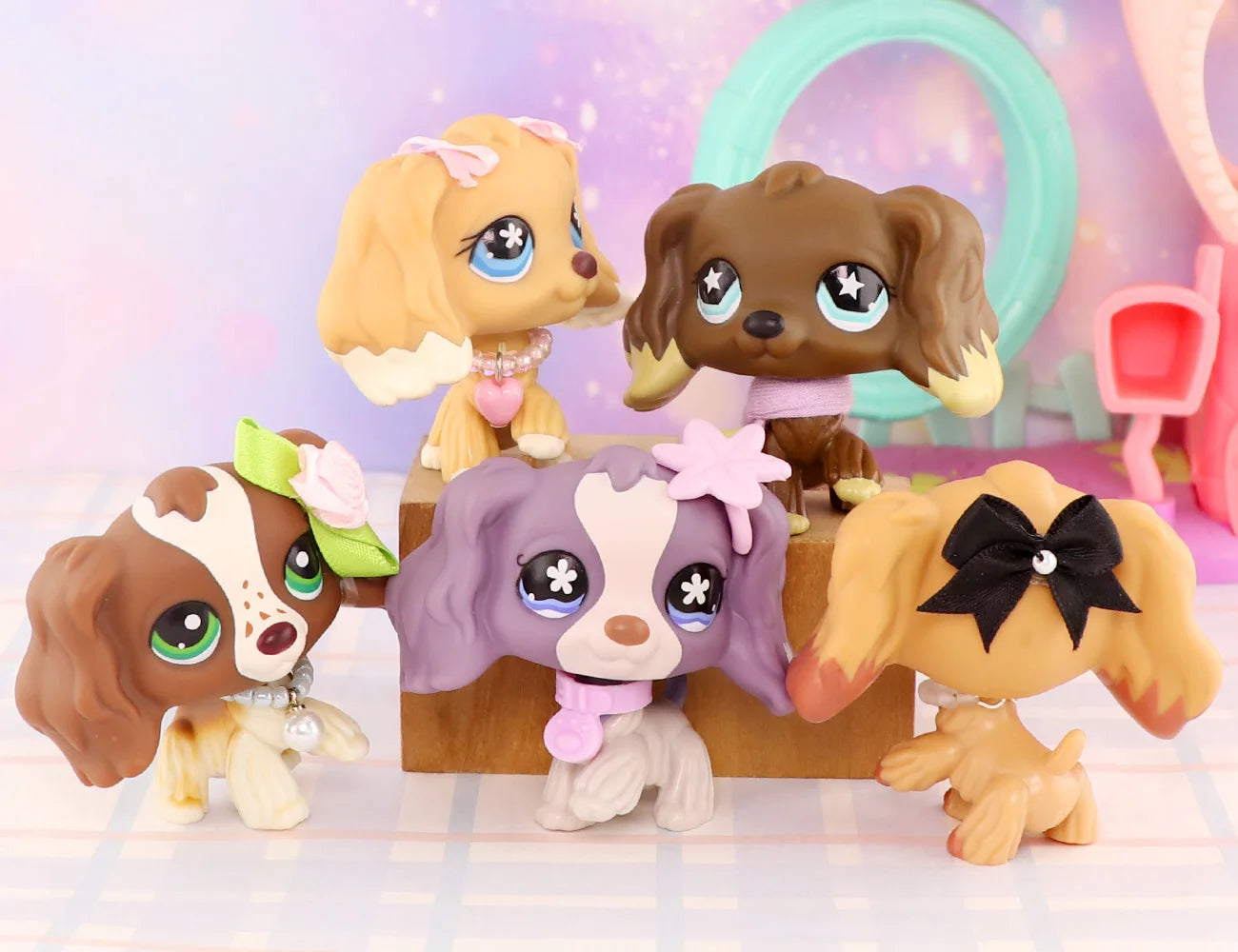 5PCS Mini Pet Shop Cocker Spaniel 960 156 1209 748 575 with Accessories Rare