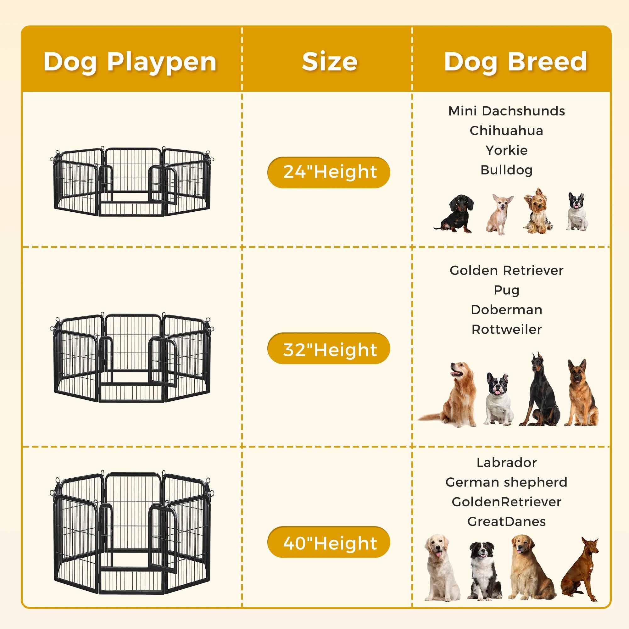Dog Playpen with Door, Outdoor/Indoor Foldable Metal Pet Fence,