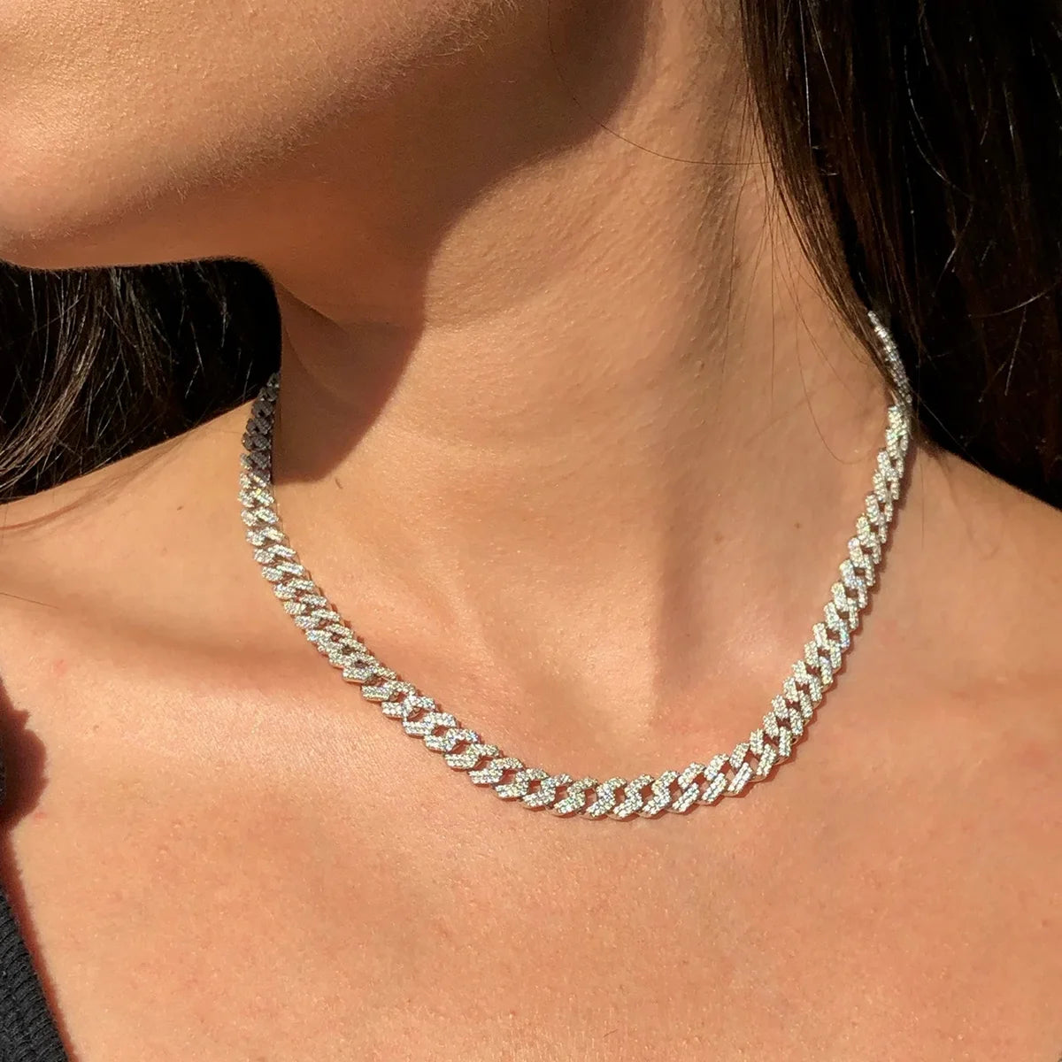 moissanite Cuban chain women's necklace men's S925 silver necklace hip hop