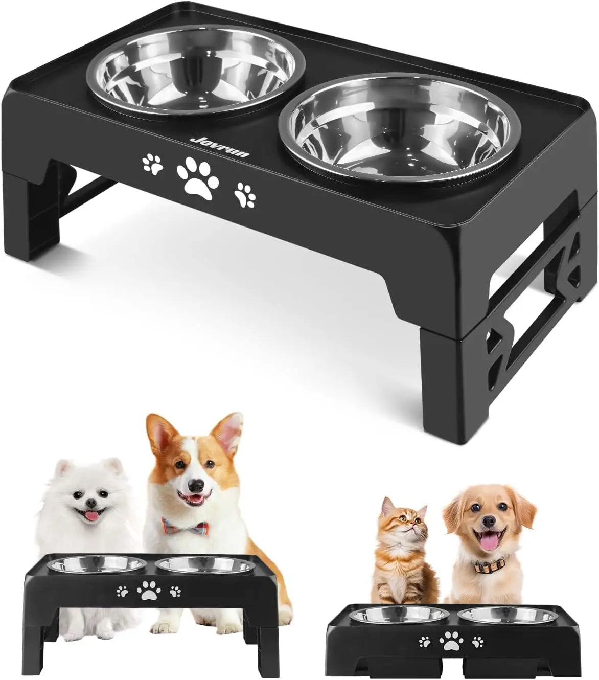 5 Heights Adjustable Elevated Dog Bowls Stainless Steel Slow Feeder Bowl Anti-Slip Raised Stand for Medium Large Dogs