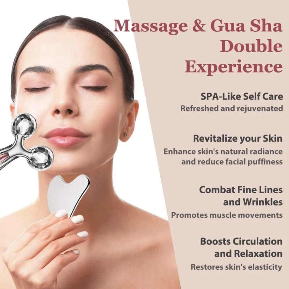 Stainless Steel Gua Sha and Face Roller Set