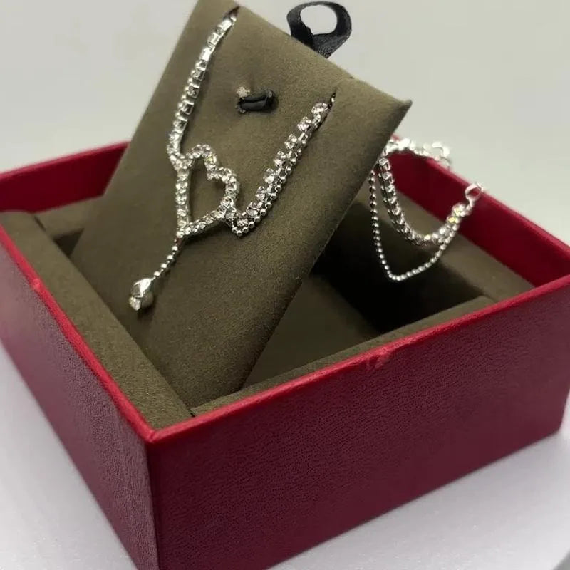 Exquisite Shiny Double Layer Anklet Silvery Heart Drop Rhinestone