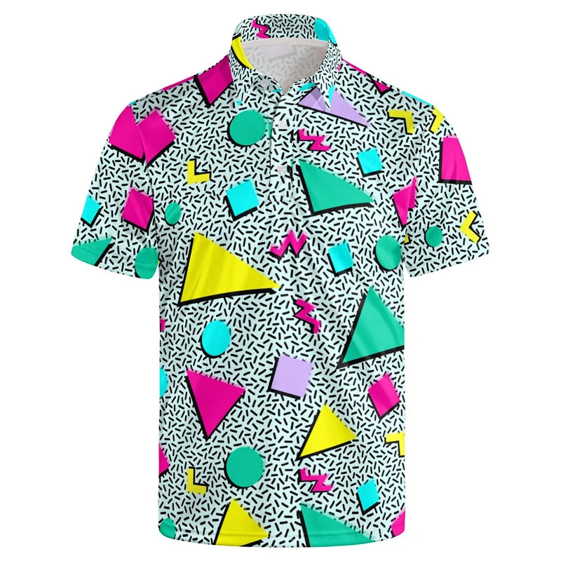New Design 3d Printing 80s 90s Golf Polo Shirt Men Retro Lapel Shirt Summer Street Quick Dry Short Sleeve Button Tee Shirts Tops