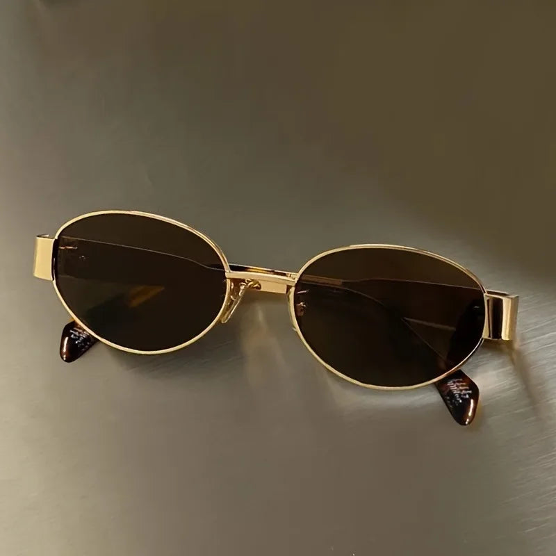 New Trendy Oval Sunglasses for Women Luxury Metal Frame Sun Glasses
