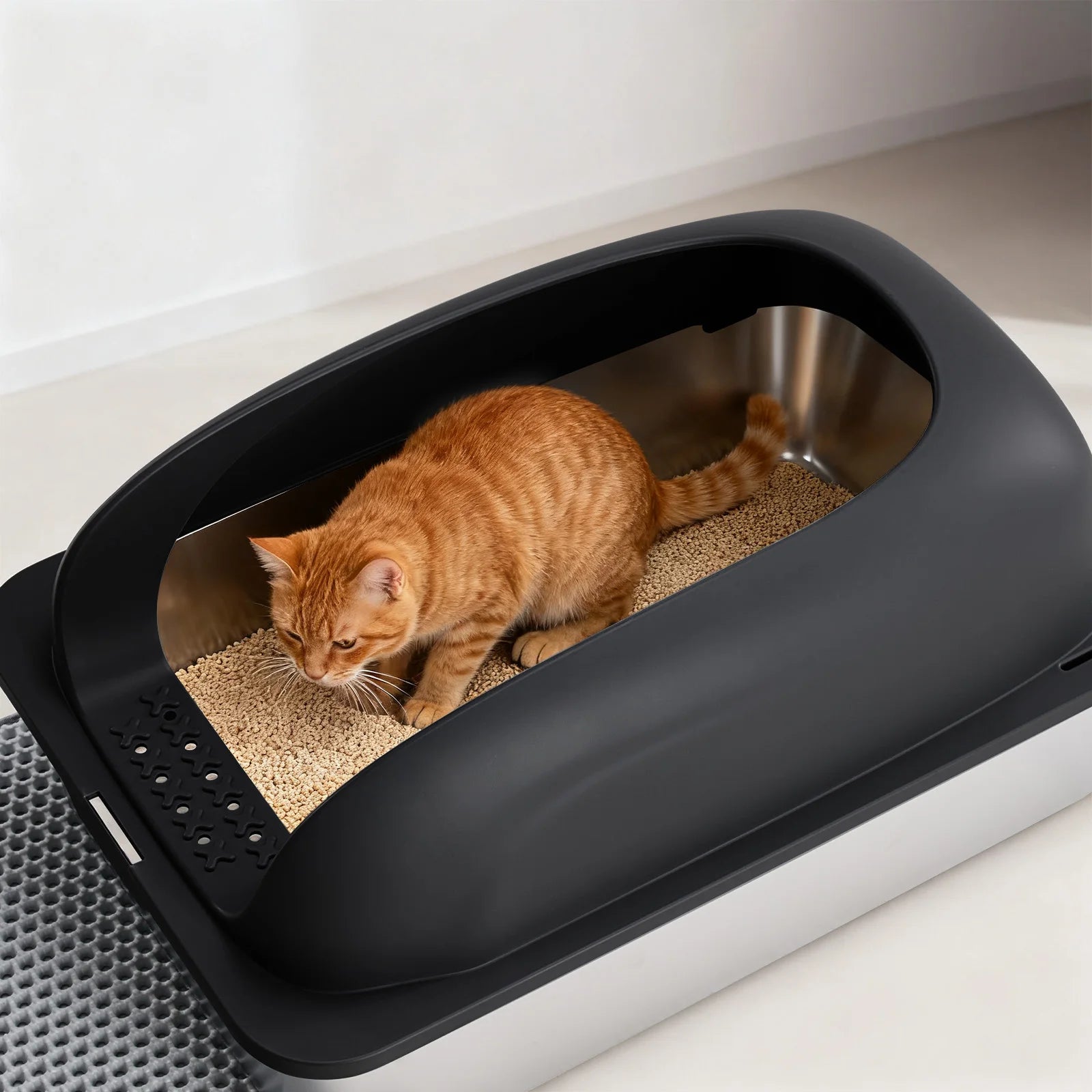 JHK Stainless 24IN Steel Cat Litter Box with Lid Large Cat Litter Box for Big Cats