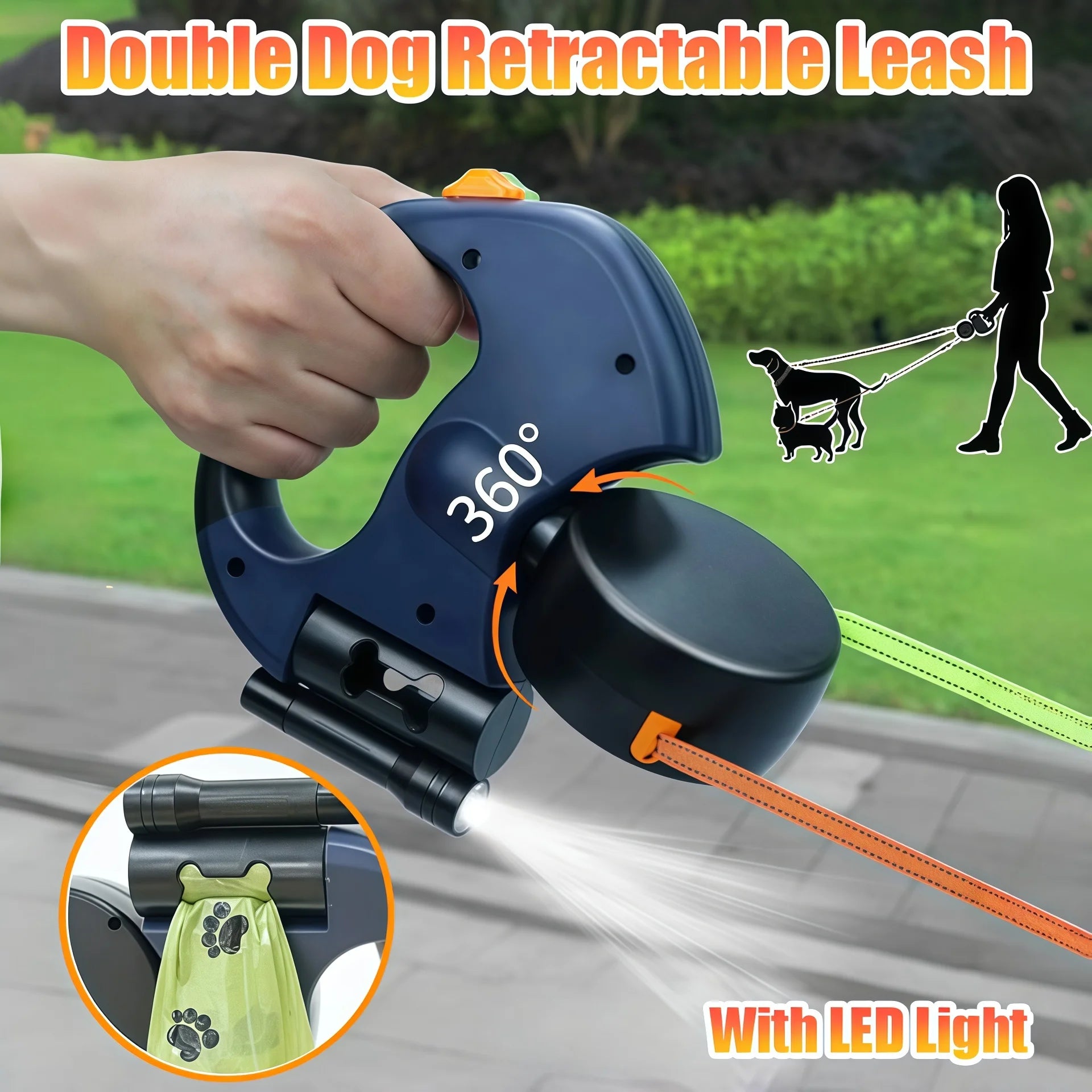 Auto Retractable Double-Ended Dog Leash 3m with LED Flashlight