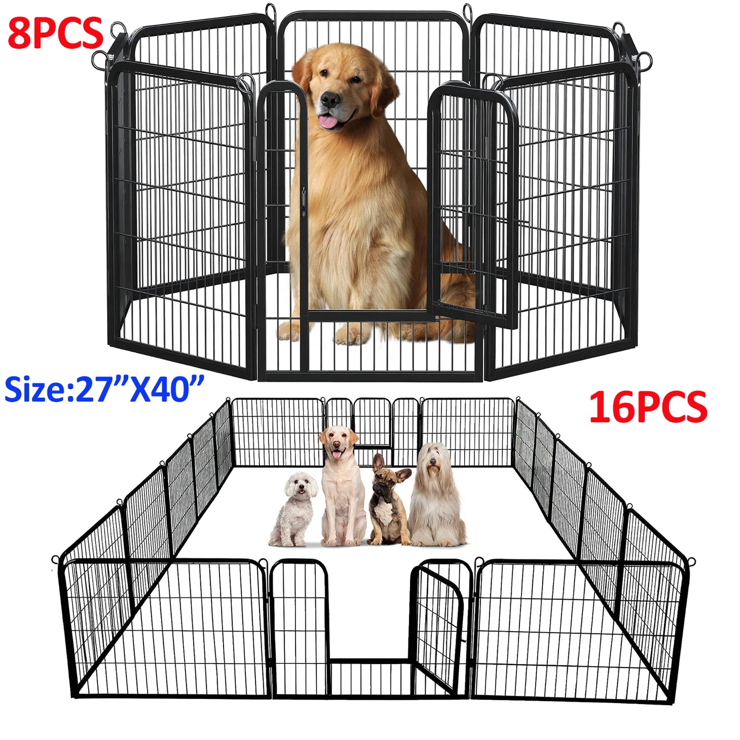 Dog Playpen with Door, Outdoor/Indoor Foldable Metal Pet Fence,