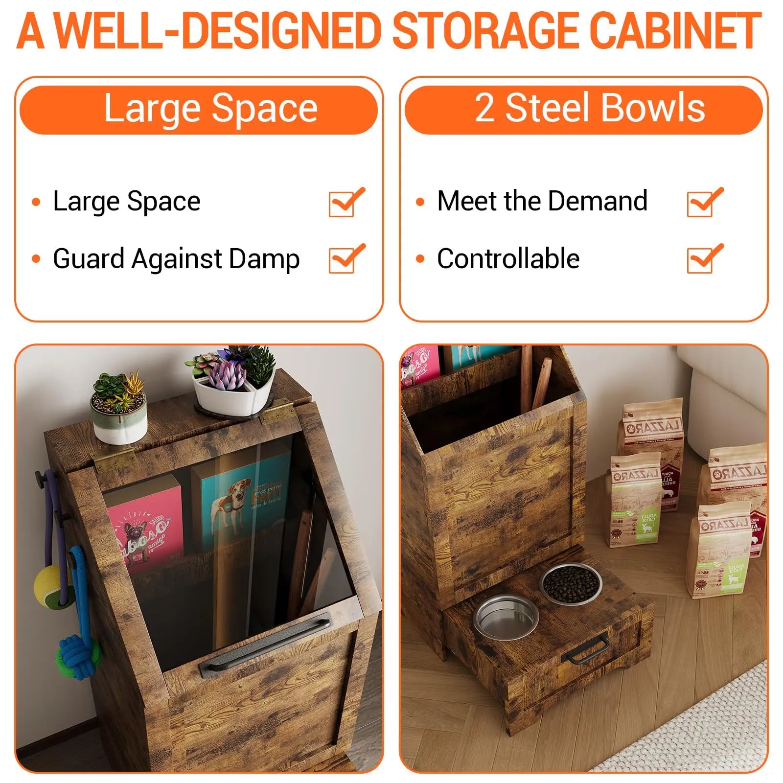 Large Dog Food Storage Cabinet with Flip Top