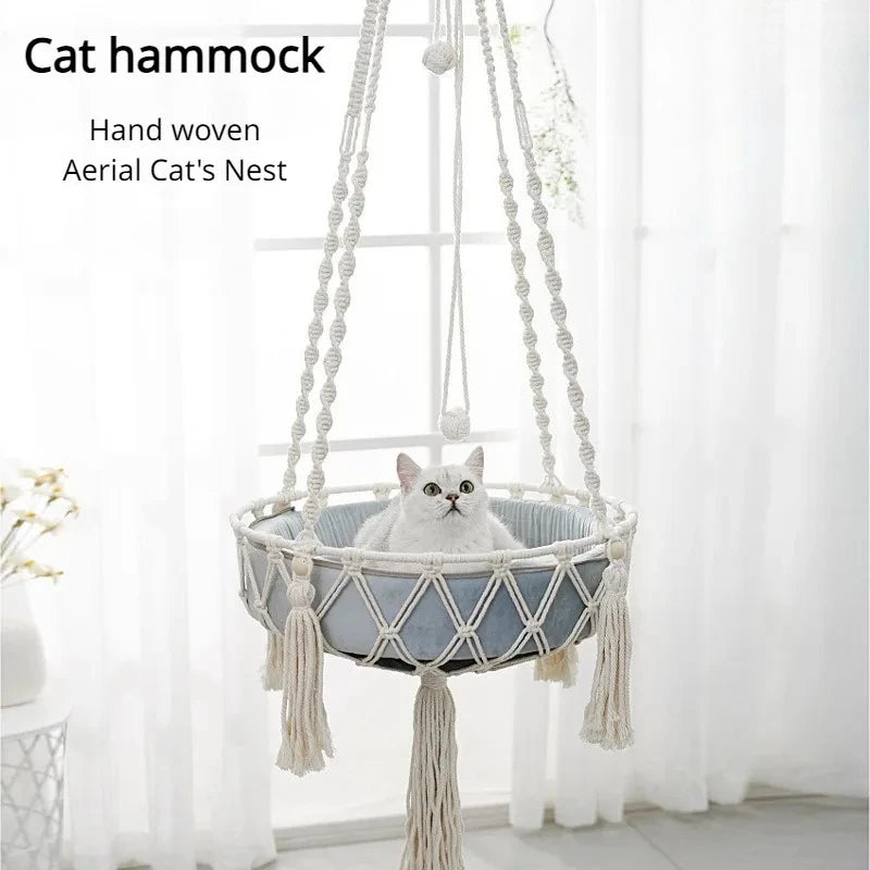 Winter Pet Hammock Cat Swing Hand Woven Cotton Rope