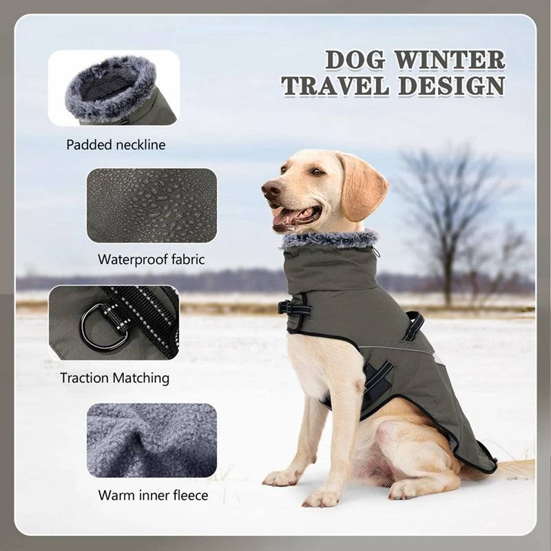 Winter Dog Jacket Puppy Warm Coat With Harness for Small Large Dogs Fur Collar Clothes