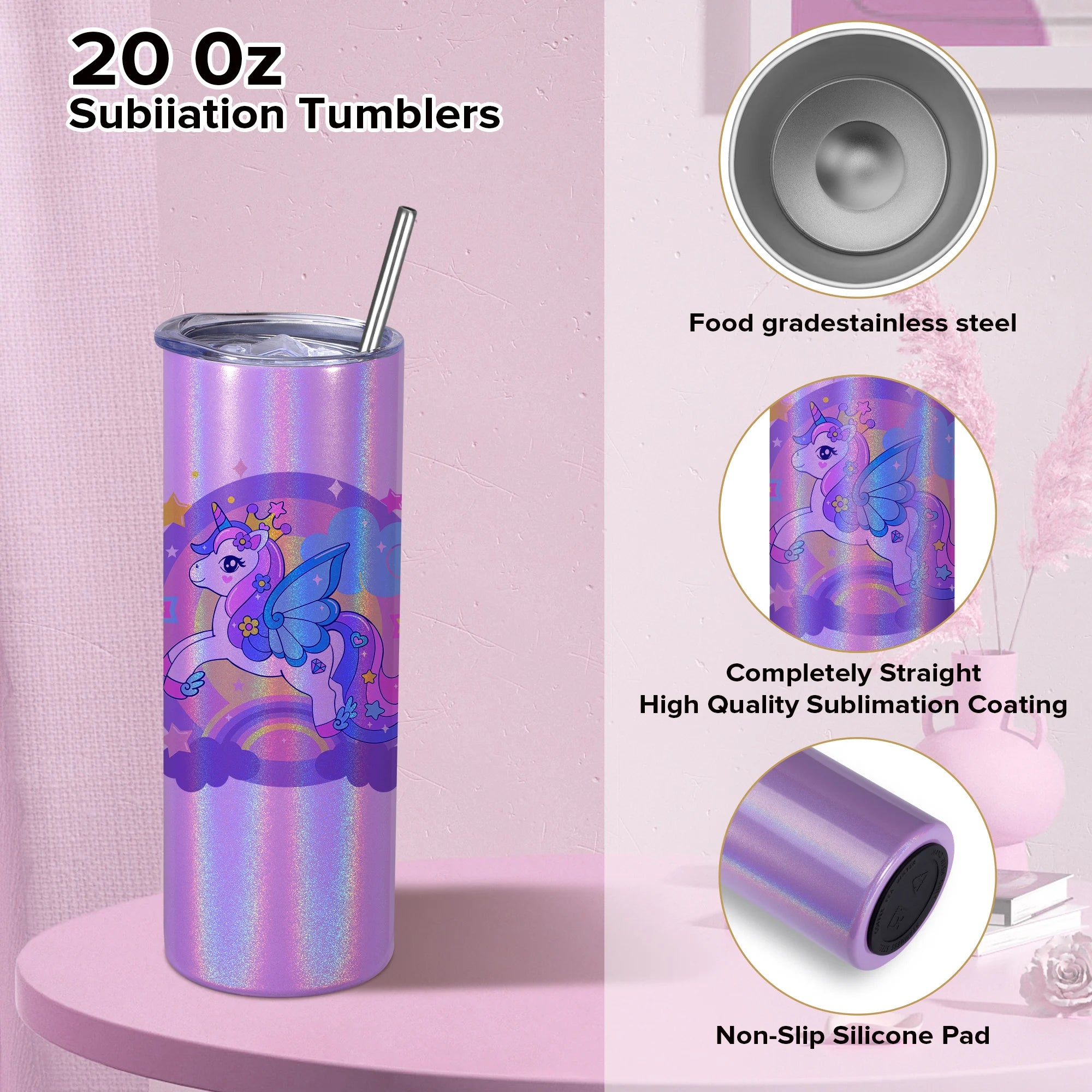 ,12 Pack 20 oz Sublimation Blank Glitter Skinny Tumblers Machine,Coffee,outdoor