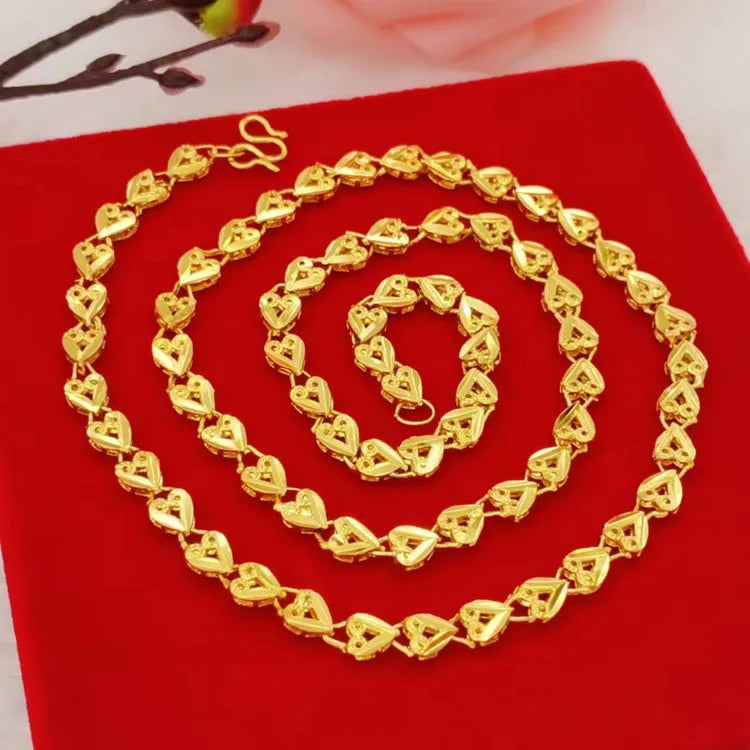Women's Ethnic Style Heart Necklace 24K Gold AU999