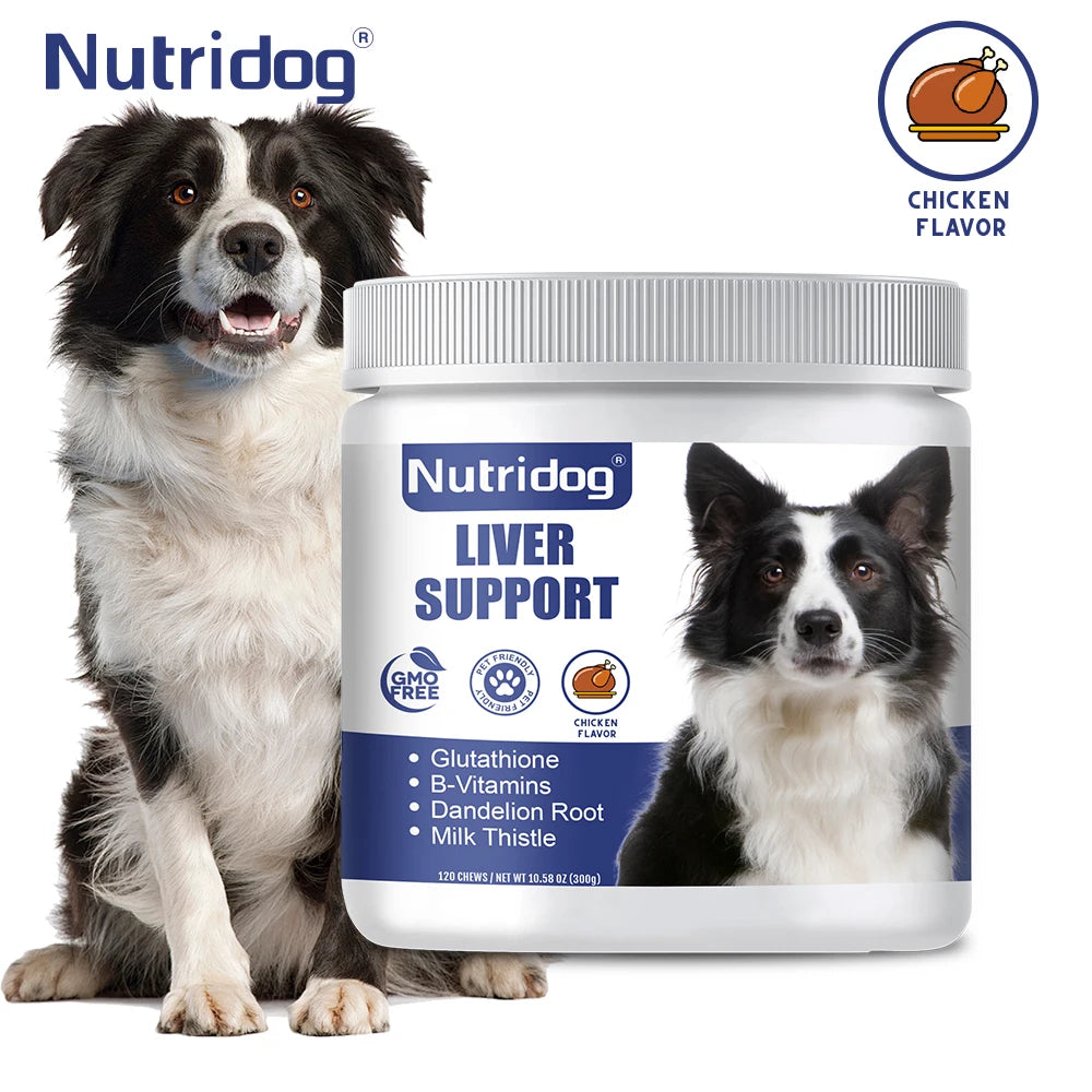 NUTRIDOG Dog Liver Support Chews Milk Thistle Curcumin Livers Detox  120 PCS/Bottle