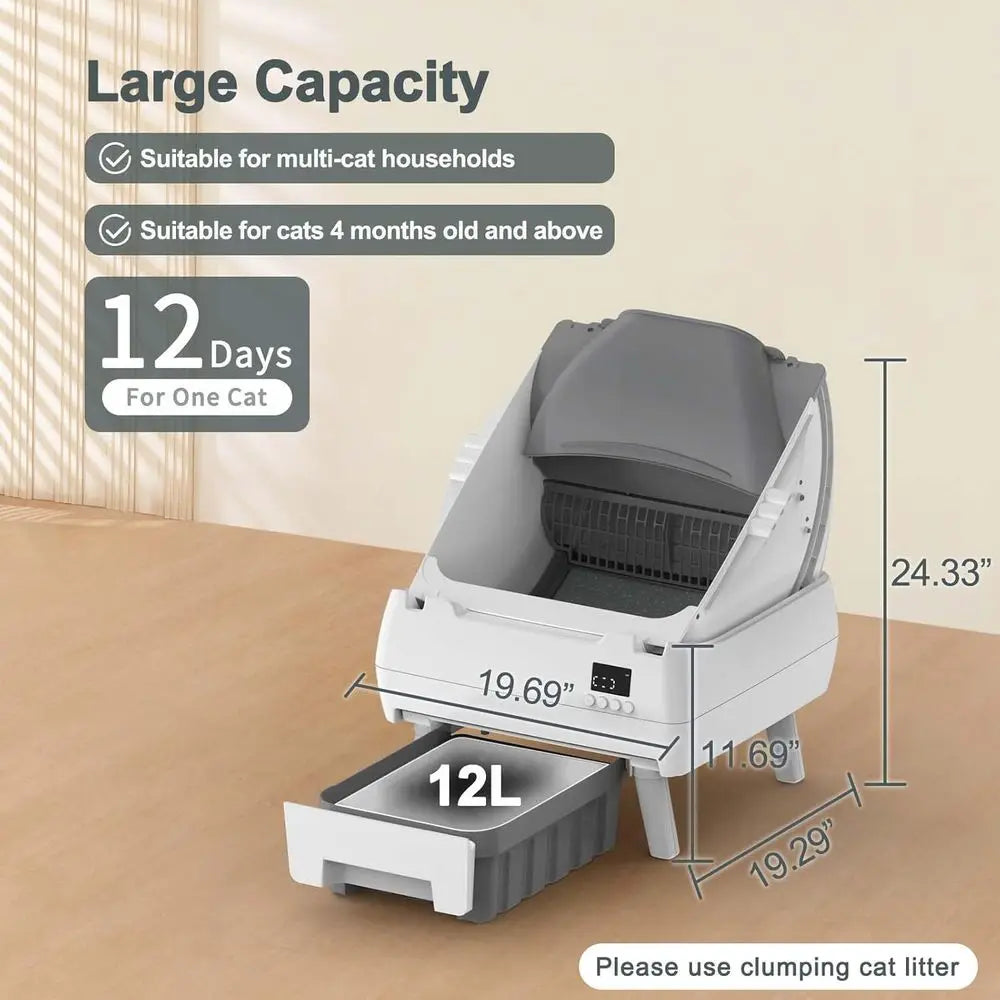 Cat Litter Box Self Cleaning - App Control, Open-Design, Smart Health Monitor