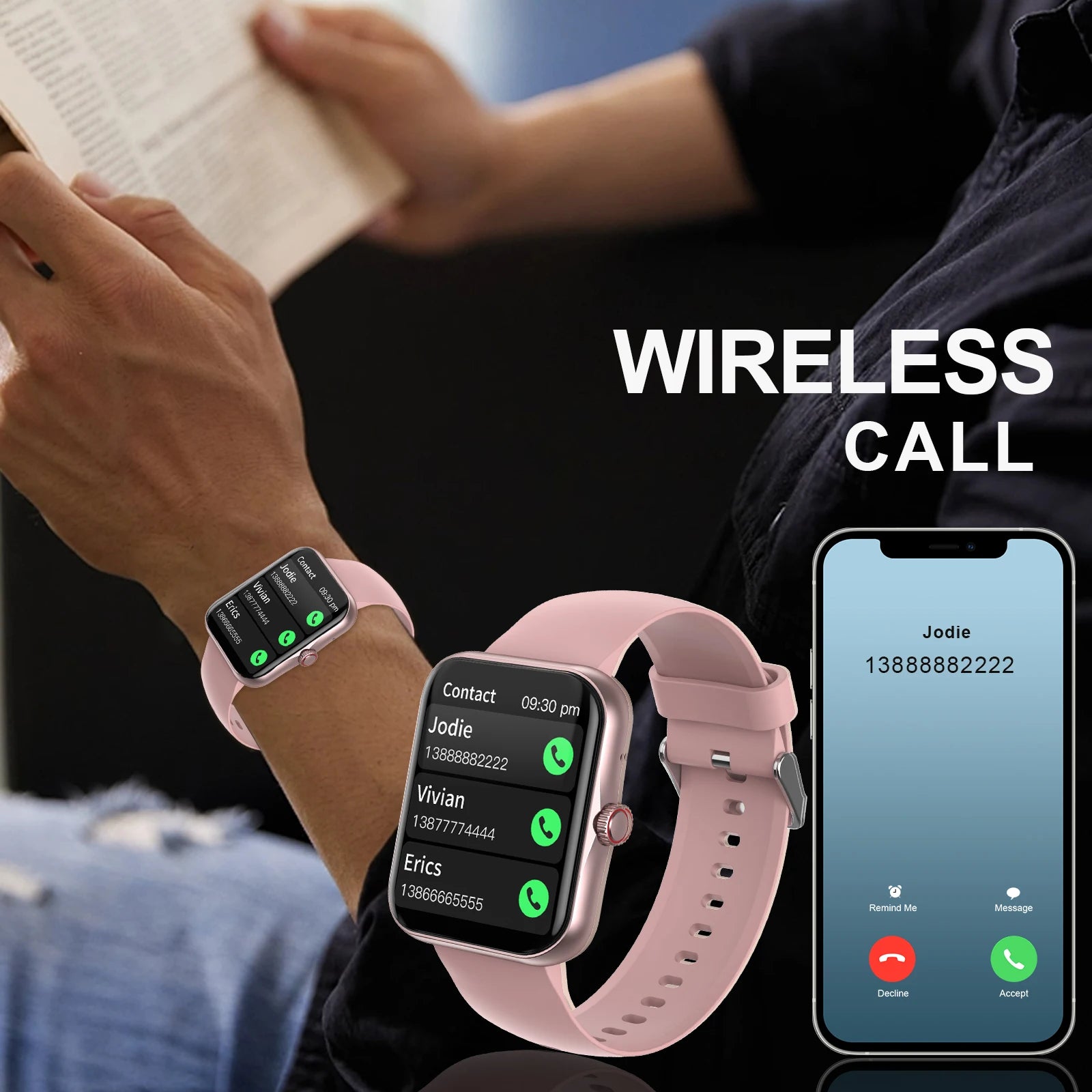 Smartwatch, custom wallpaper,, wireless calling, unisex sports watch, for Android and iPhone