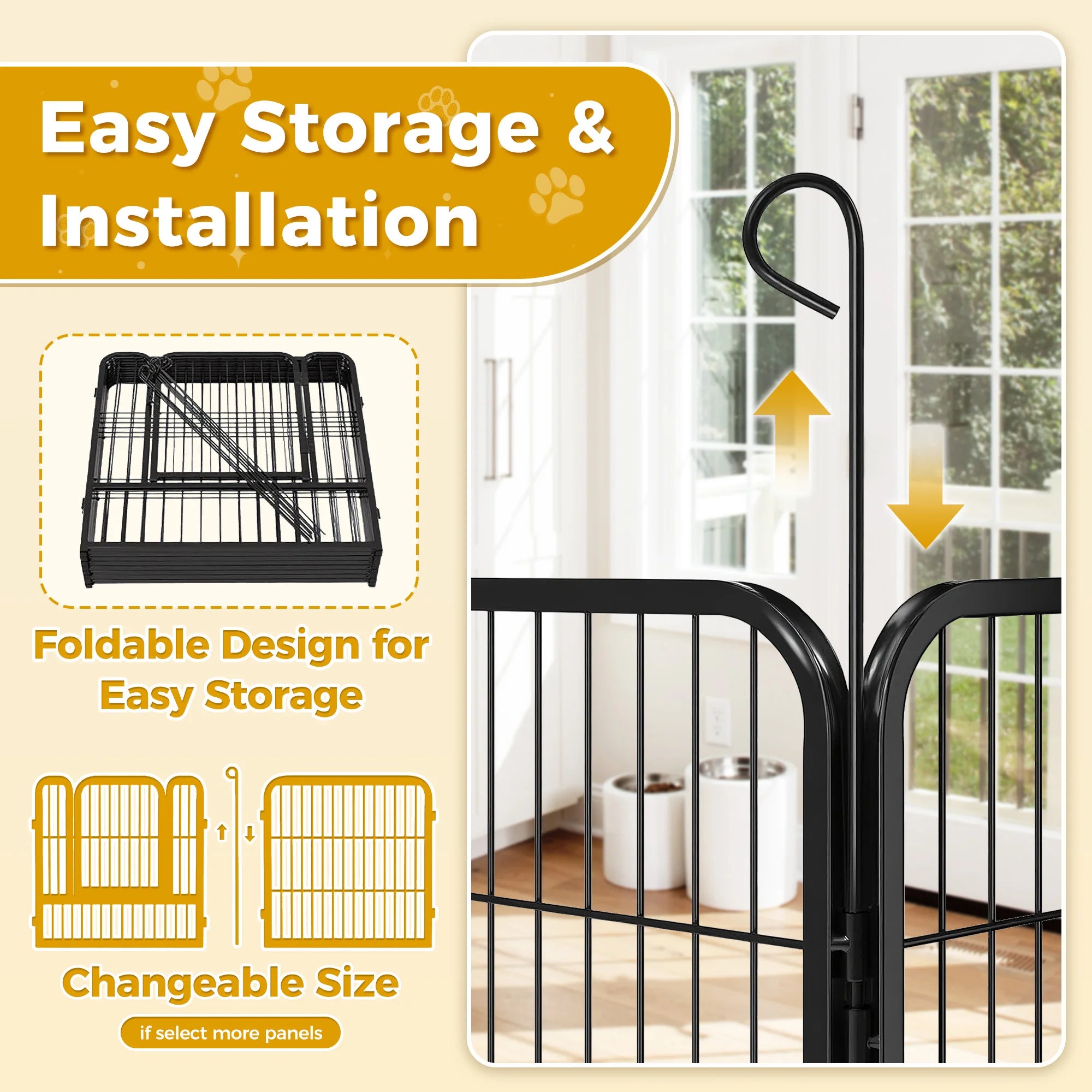 Dog Playpen with Door, Outdoor/Indoor Foldable Metal Pet Fence,