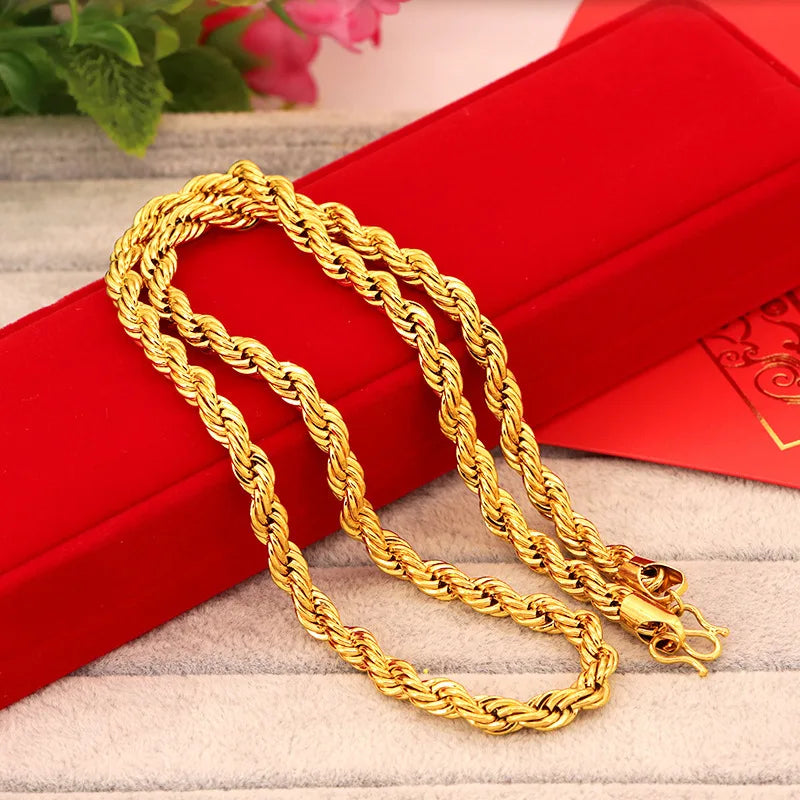 Twist Necklace Men 24K Gold AU999 - Classic tough twist chain,