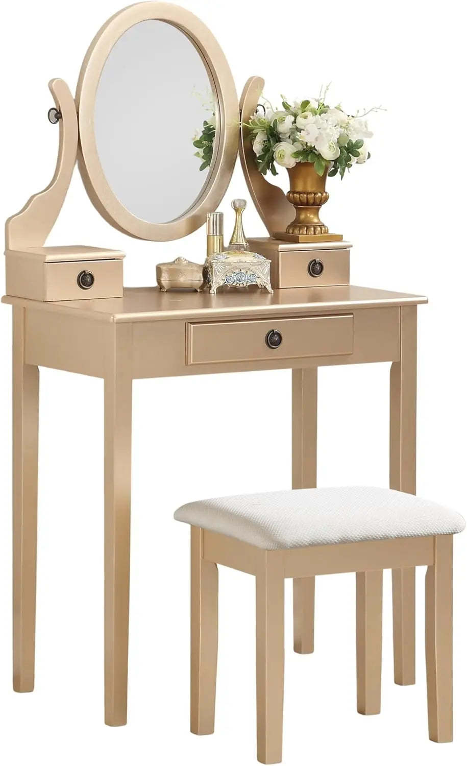 Moniys Wood Moniya Makeup Vanity Table and Stool Set,