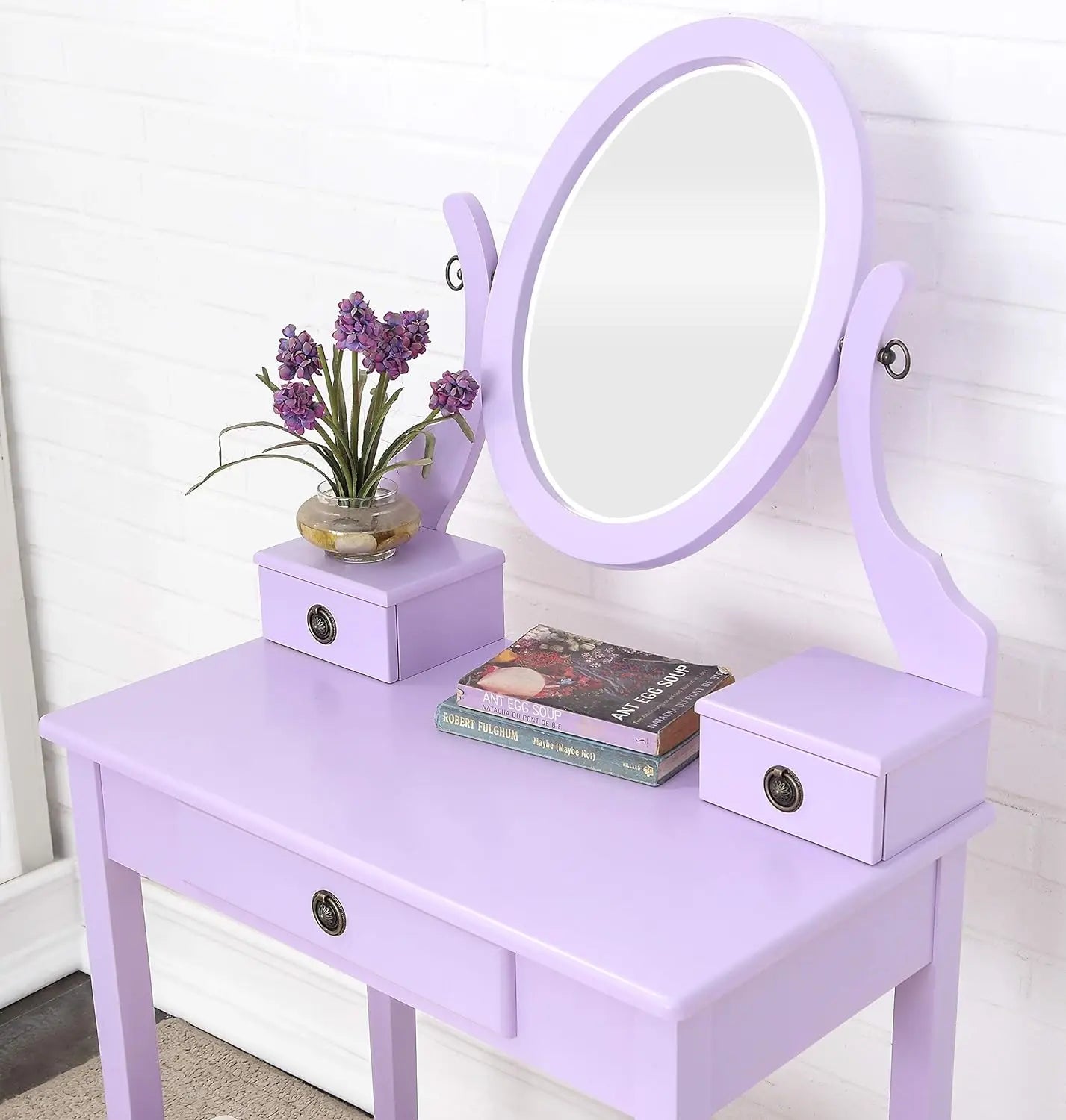 Moniys Wood Moniya Makeup Vanity Table and Stool Set,