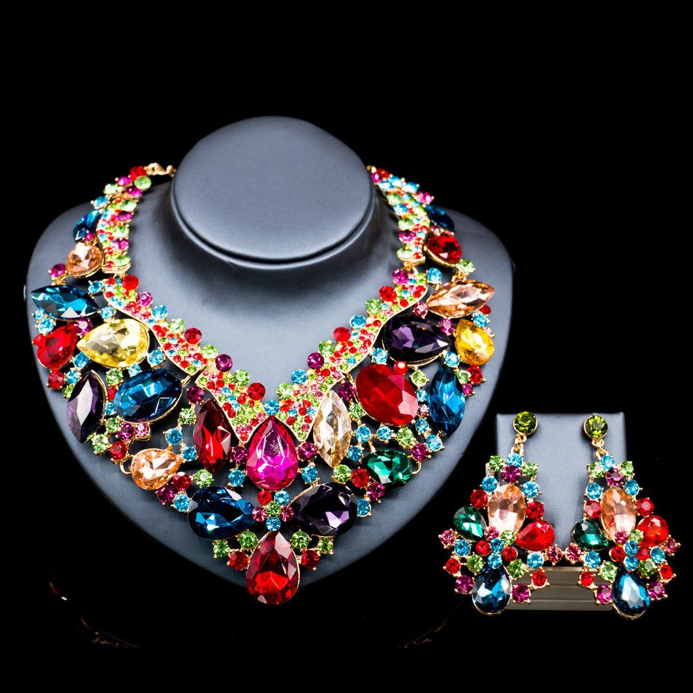 Exquisite Colorful Glass Rhinestone Wedding Jewelry Set