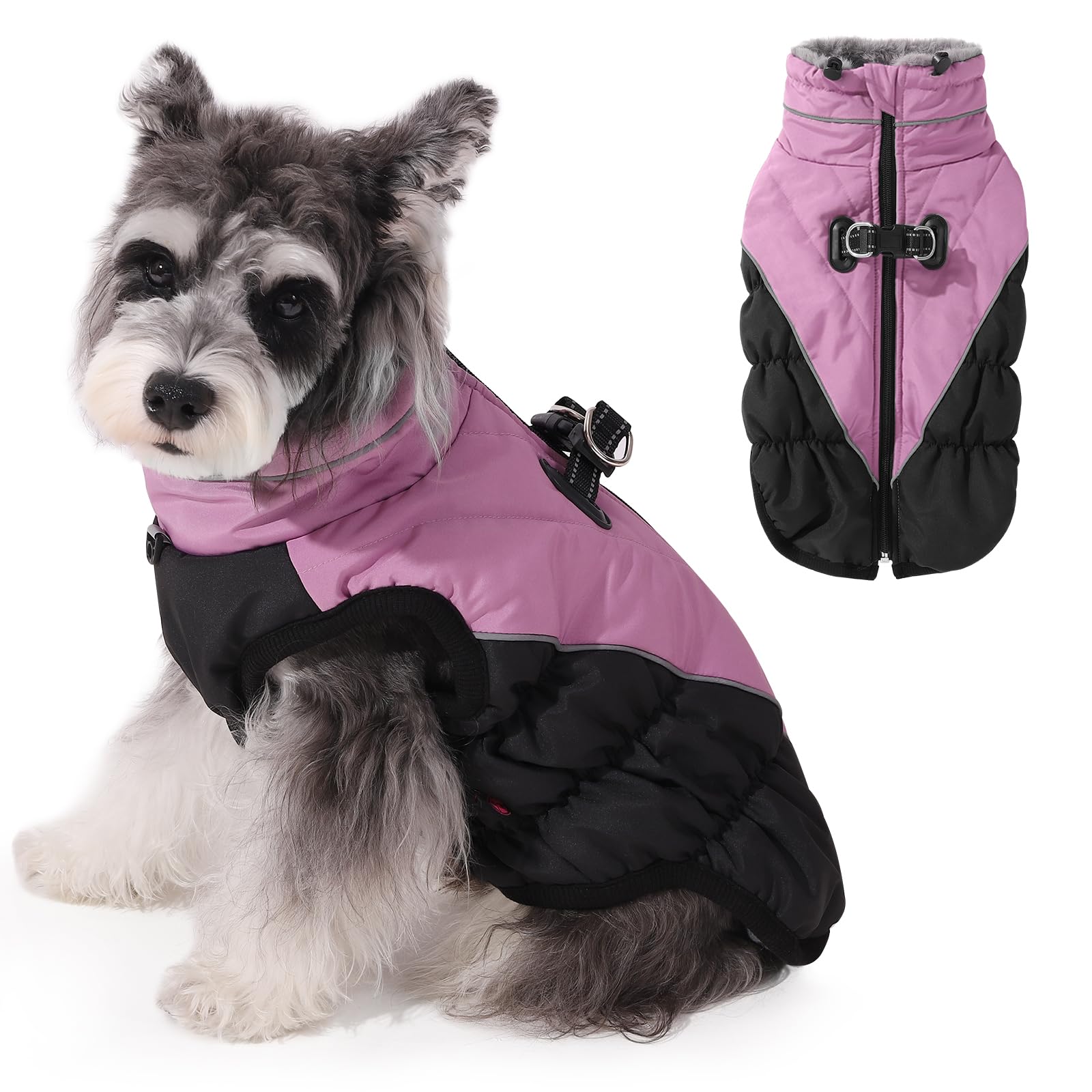 Norbi Dog Winter Coat Warm Dog Coat Reflective Windproof Dog Coats with Harness Winter Dog Jacket Cozy Turtleneck Dog Cold Weather Coats
